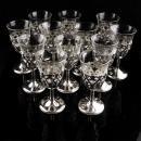 Vintage wedding cordials - fancy silver goblet - 12 piece clear glass - Liqueur wine cordials