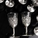 Vintage wedding cordials - fancy silver goblet - 12 piece clear glass - Liqueur wine cordials