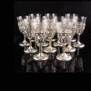 Vintage wedding cordials - fancy silver goblet - 12 piece clear glass - Liqueur wine cordials