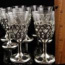 Vintage wedding cordials - fancy silver goblet - 12 piece clear glass - Liqueur wine cordials