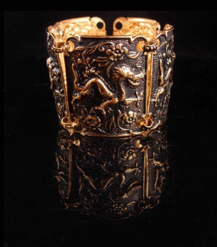 Exotic Dragon Bracelet - Medieval cuff - gold & black - mythical jewelry