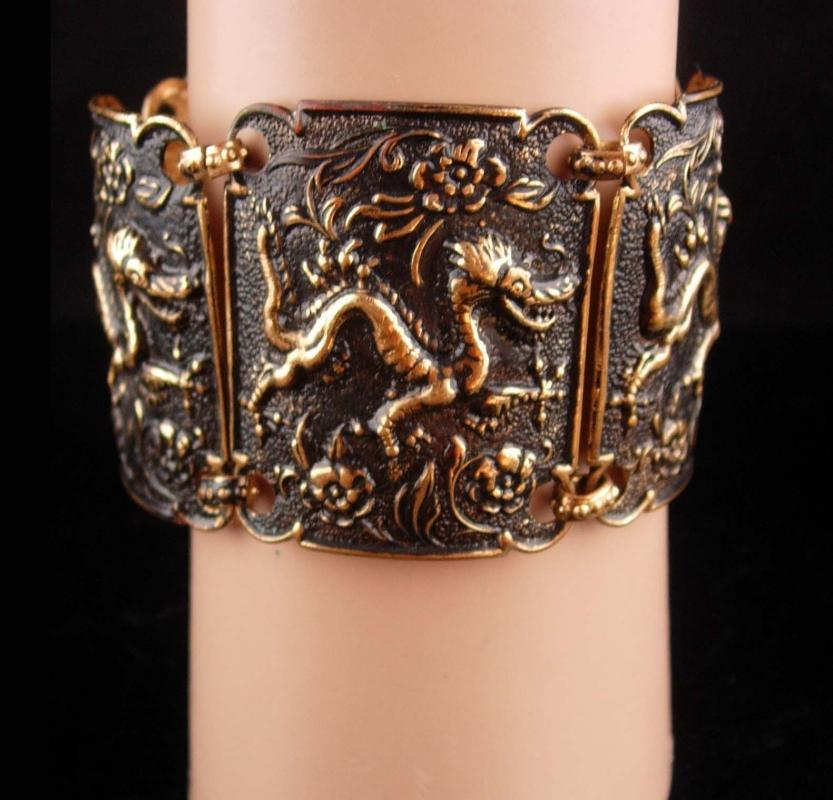 Exotic Dragon Bracelet - Medieval cuff - gold & black - mythical jewelry
