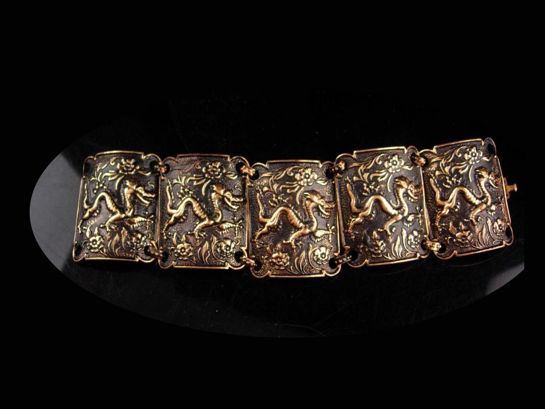Exotic Dragon Bracelet - Medieval cuff - gold & black - mythical jewelry