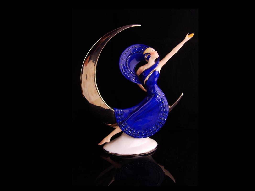 Erotic art deco statue - exotic Erte Moon sculpture -  Vintage Goddess statue - Mantle sculpture - signed art - Victoria Oldham