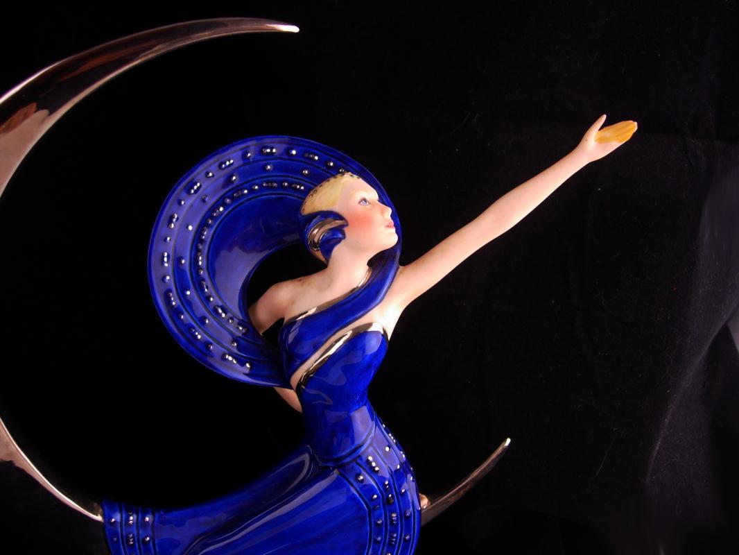 Erotic art deco statue - exotic Erte Moon sculpture -  Vintage Goddess statue - Mantle sculpture - signed art - Victoria Oldham