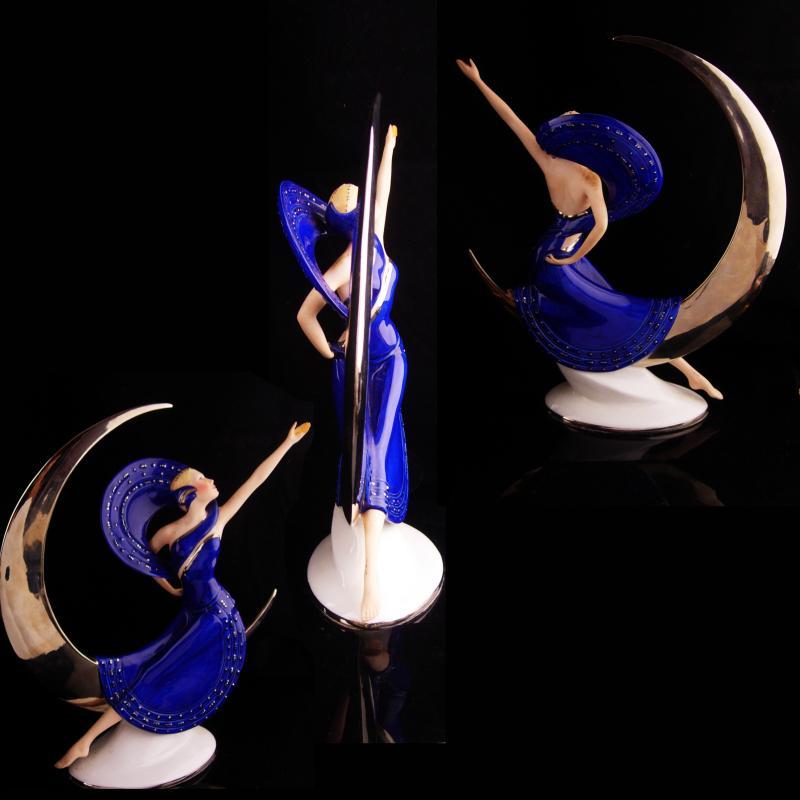 Erotic art deco statue - exotic Erte Moon sculpture -  Vintage Goddess statue - Mantle sculpture - signed art - Victoria Oldham