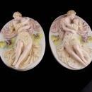 Pair Antique Victorian lovers plaques - Hallmarked Kalk Crossed arrows - Vintage wedding gift - porcelain kissing man woman