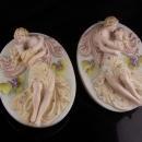 Pair Antique Victorian lovers plaques - Hallmarked Kalk Crossed arrows - Vintage wedding gift - porcelain kissing man woman