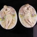Pair Antique Victorian lovers plaques - Hallmarked Kalk Crossed arrows - Vintage wedding gift - porcelain kissing man woman