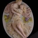 Pair Antique Victorian lovers plaques - Hallmarked Kalk Crossed arrows - Vintage wedding gift - porcelain kissing man woman