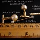 Vintage Pearl Cufflinks - swank pearl collar bar - Gold tuxedo set - barbell collar bar - wedding jewelry