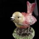 Enamel Bird Box - pink rhinestone trinket box - ring case - jewellery box - hinged bird box