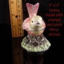 Enamel Bird Box - pink rhinestone trinket box - ring case - jewellery box - hinged bird box