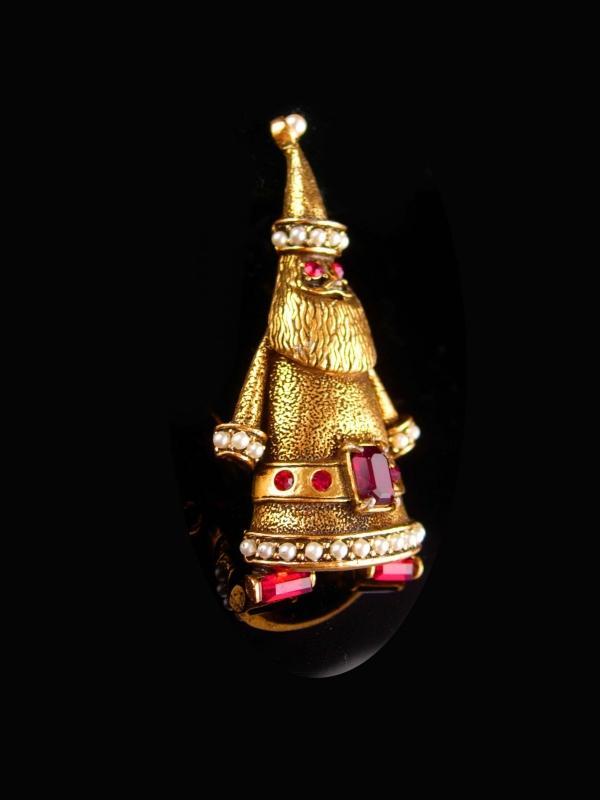 Vintage Hollycraft Brooch - Christmas tree santa claus - rhinestone pin - estate jewelry - holiday jewelry - figural brooch