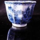 1800s English Staffordshire china - handless tea Cup - Antique flow blue - early Victorian