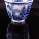 1800s English Staffordshire china - handless tea Cup - Antique flow blue - early Victorian