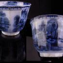 1800s English Staffordshire china - handless tea Cup - Antique flow blue - early Victorian