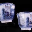1800s English Staffordshire china - handless tea Cup - Antique flow blue - early Victorian