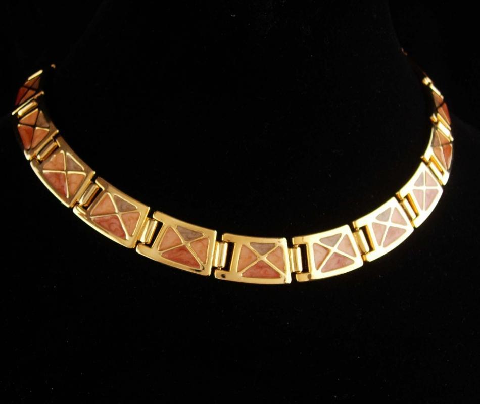 Vintage Cleopatra necklace - gold & Enamel statement collar - Goddess jewelry - hinged necklace