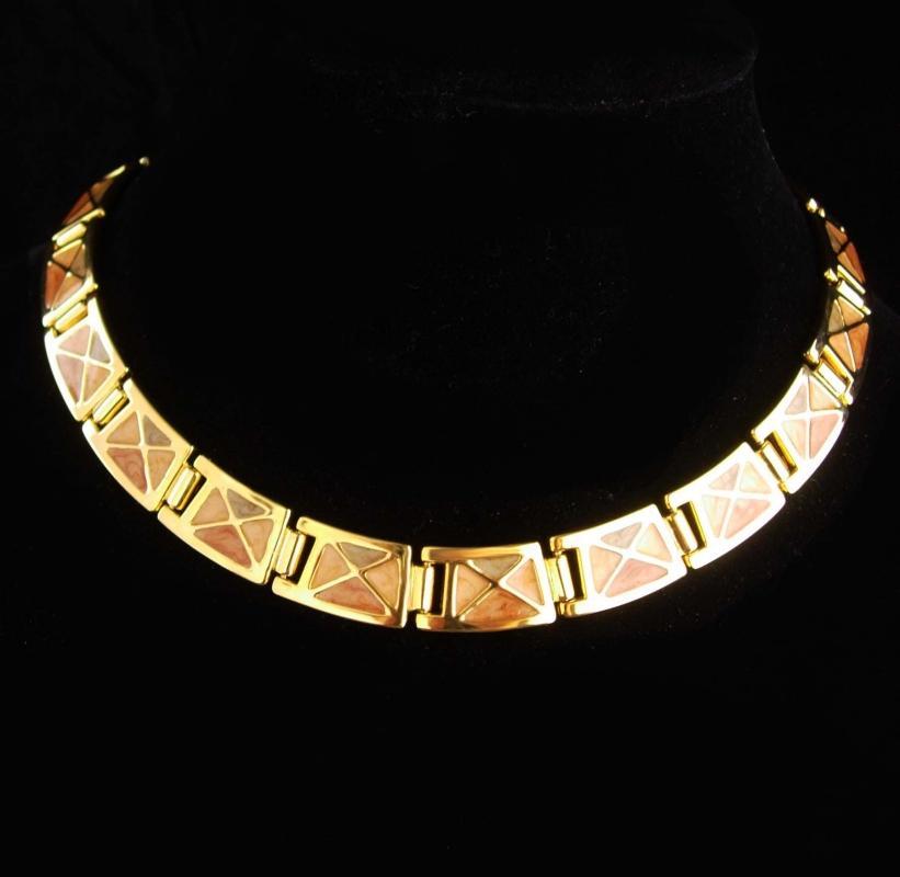 Vintage Cleopatra necklace - gold & Enamel statement collar - Goddess jewelry - hinged necklace