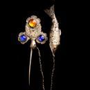 Antique Chinese Stickpin -victorian hand - jointed good luck fish charm - lapel fob pin - Vintage  hair pin -estate jewelry
