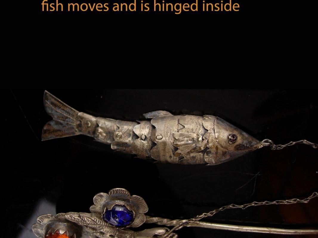 Antique Chinese Stickpin -victorian hand - jointed good luck fish charm - lapel fob pin - Vintage  hair pin -estate jewelry