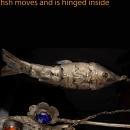 Antique Chinese Stickpin -victorian hand - jointed good luck fish charm - lapel fob pin - Vintage  hair pin -estate jewelry