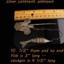 Antique Chinese Stickpin -victorian hand - jointed good luck fish charm - lapel fob pin - Vintage  hair pin -estate jewelry