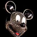 Judith Jack Brooch - BIG sterling mickey mouse pin - marcasite and enamel - designer estate jewelry