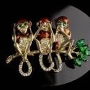 Vintage monkey brooch - Enamel monkey pin - whimsical gift - figural pin - rhinestone see no evil year of the monkey