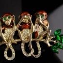 Vintage monkey brooch - Enamel monkey pin - whimsical gift - figural pin - rhinestone see no evil year of the monkey