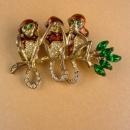 Vintage monkey brooch - Enamel monkey pin - whimsical gift - figural pin - rhinestone see no evil year of the monkey