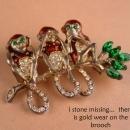 Vintage monkey brooch - Enamel monkey pin - whimsical gift - figural pin - rhinestone see no evil year of the monkey