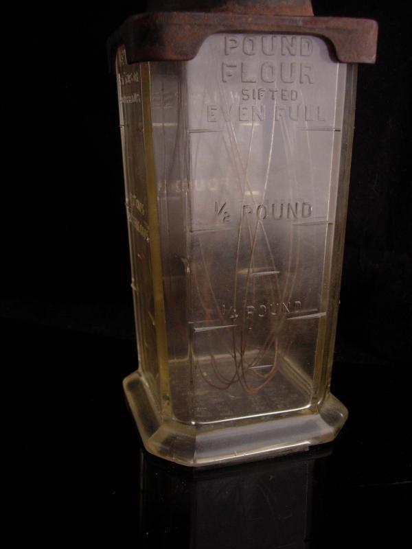 1878 egg beater - Antique Silver & Co. Glass Mixer - vintage crank handle - Brooklyn NY - flour and liquid measure