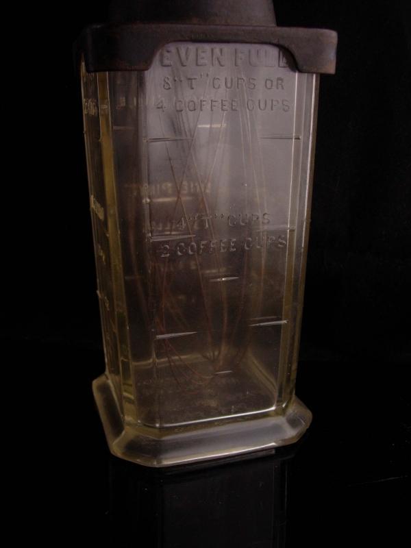 1878 egg beater - Antique Silver & Co. Glass Mixer - vintage crank handle - Brooklyn NY - flour and liquid measure