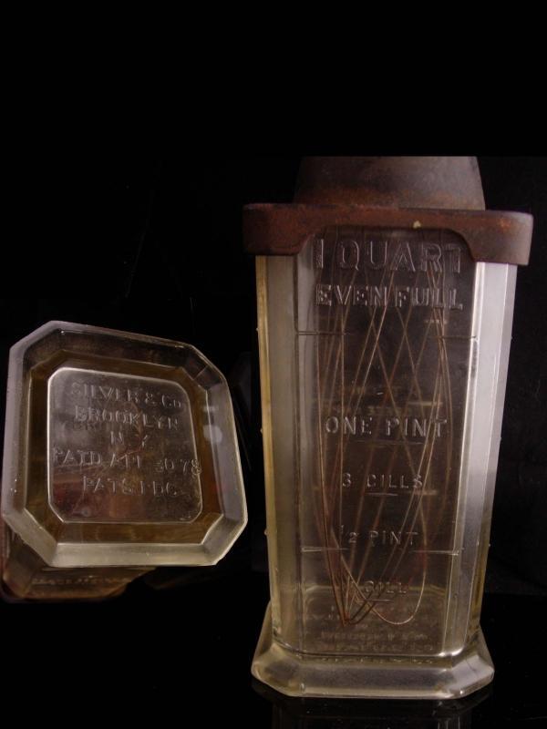 1878 egg beater - Antique Silver & Co. Glass Mixer - vintage crank handle - Brooklyn NY - flour and liquid measure