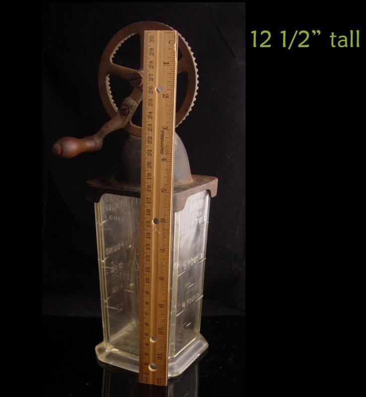 1878 egg beater - Antique Silver & Co. Glass Mixer - vintage crank handle - Brooklyn NY - flour and liquid measure