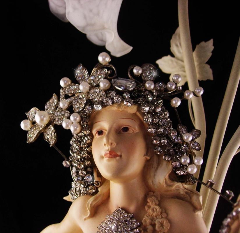 Huge Fairy Lamp - Glitzed out gothic - One of a KIND - HUGE vintage rhinestones - nymph wings - ooak light - tulip bulbs - 30