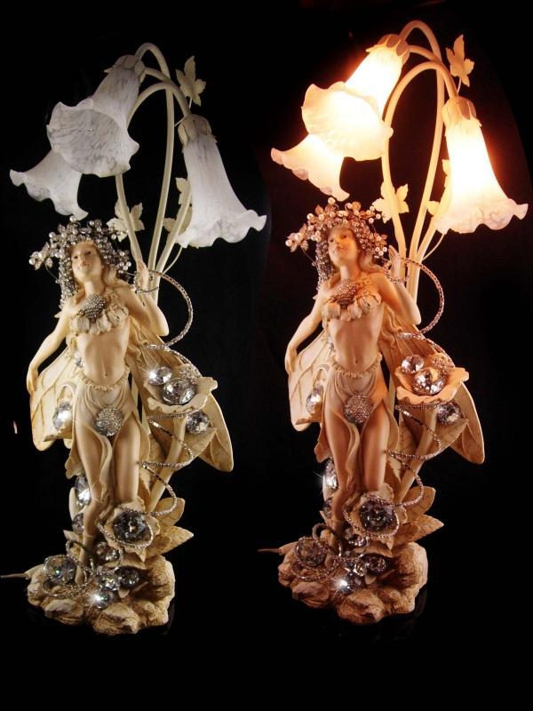Huge Fairy Lamp - Glitzed out gothic - One of a KIND - HUGE vintage rhinestones - nymph wings - ooak light - tulip bulbs - 30