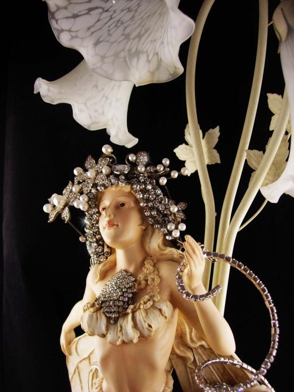 Huge Fairy Lamp - Glitzed out gothic - One of a KIND - HUGE vintage rhinestones - nymph wings - ooak light - tulip bulbs - 30