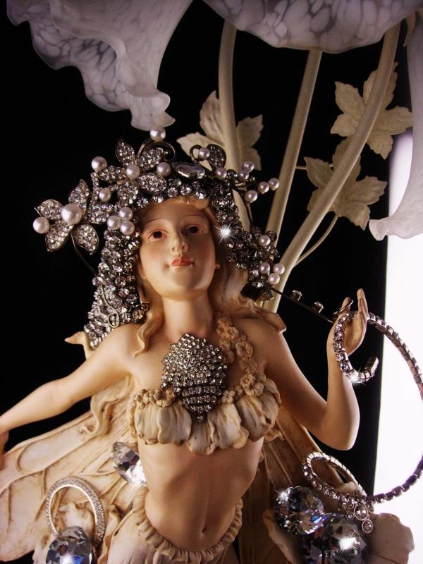 Huge Fairy Lamp - Glitzed out gothic - One of a KIND - HUGE vintage rhinestones - nymph wings - ooak light - tulip bulbs - 30