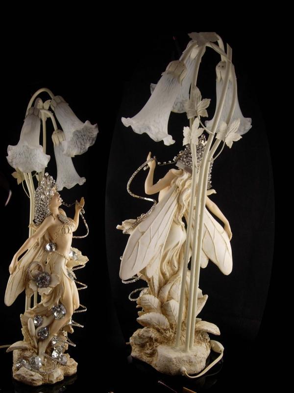 Huge Fairy Lamp - Glitzed out gothic - One of a KIND - HUGE vintage rhinestones - nymph wings - ooak light - tulip bulbs - 30