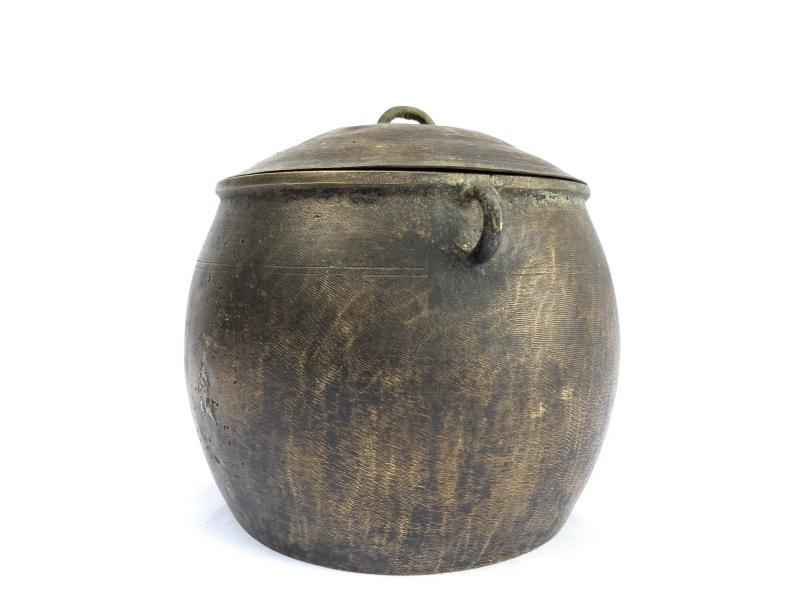 ANTIQUE RICE POT 170mm Borneo Brass Artifact Tribal Asia Native Asian Cooker Cauldron