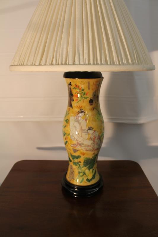 Beautiful reverse painted Asian glass lamp