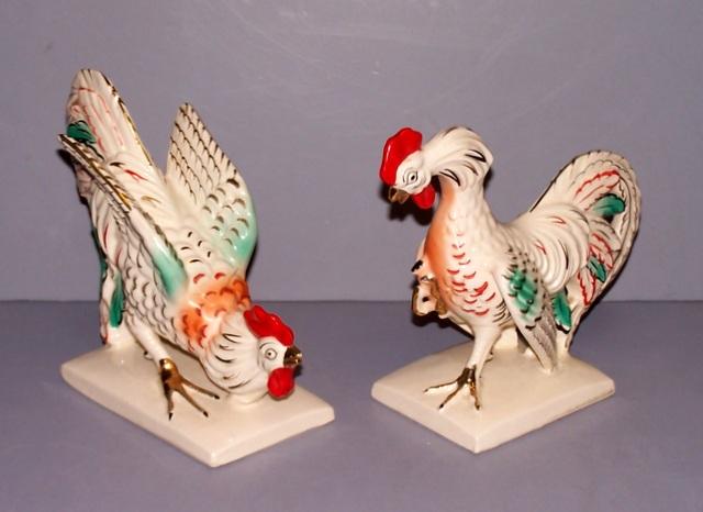 Japanese Fighting Cock Figurines 