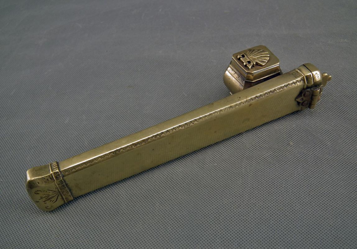 Antique Armenian Bronze Pen Case With Inkwell Divit Qalamdan 18th-19th century Ottoman Empire Signed in Armenian Alphabet