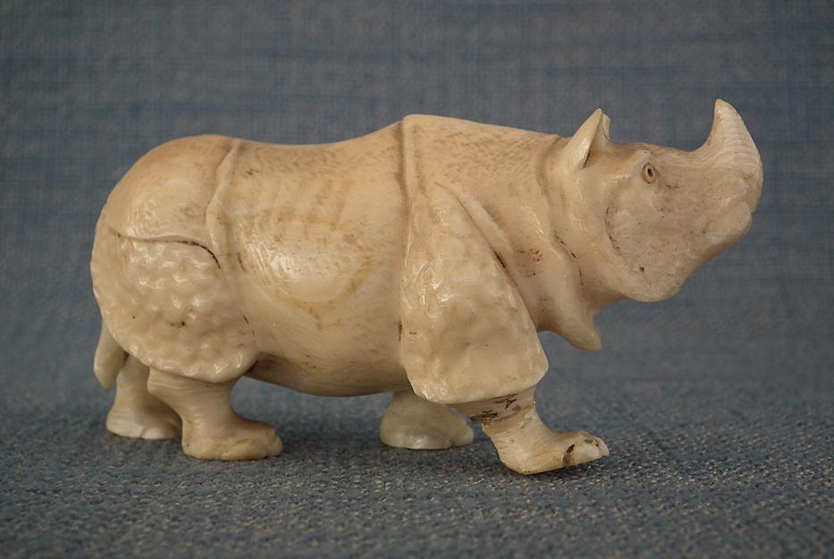 Antique Japanese Okimono Rhinoceros Figure 19th Century Meiji Period