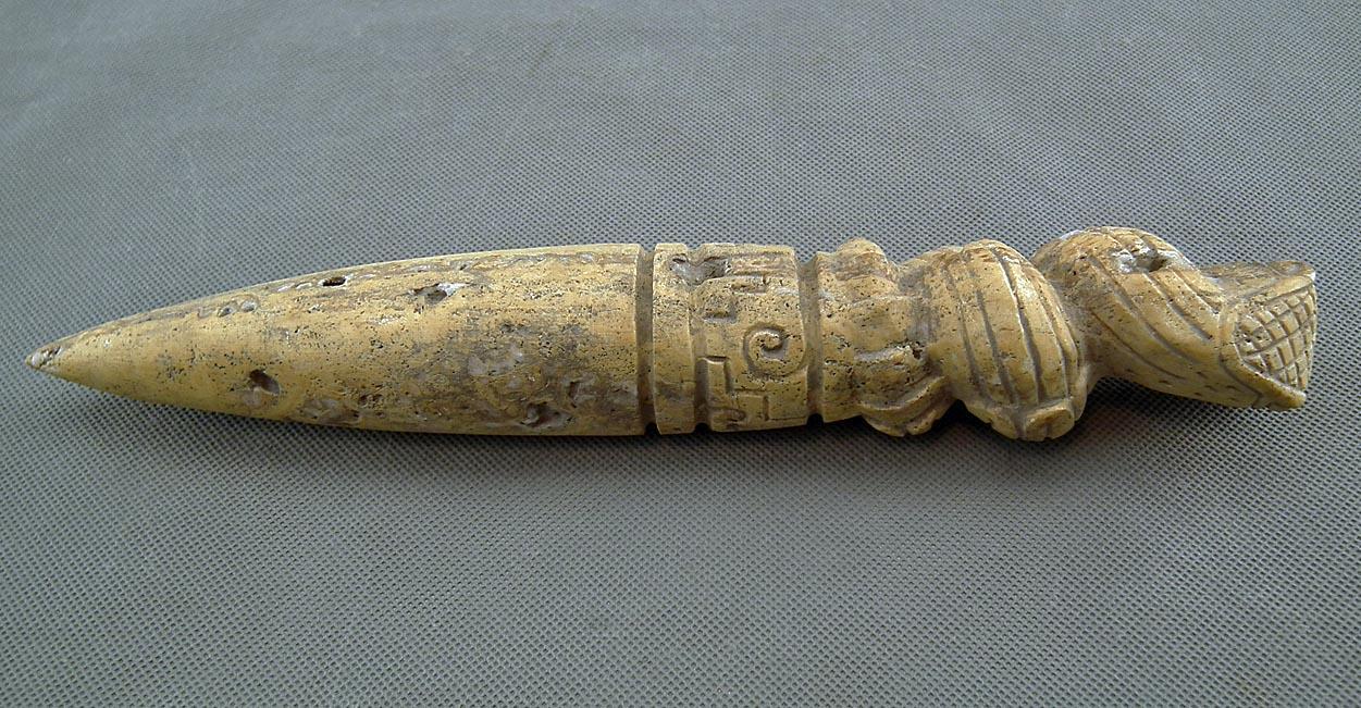 Antique Pre-Columbian Mesoamerican Aztec Stone Dagger Carved With Quetzalcoatl