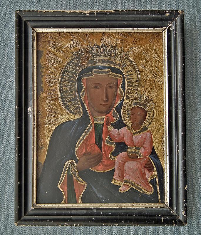Antique Polish Painting Icon Of Black Black Madonna Of Czestochowa Queen of Poland 18th Century