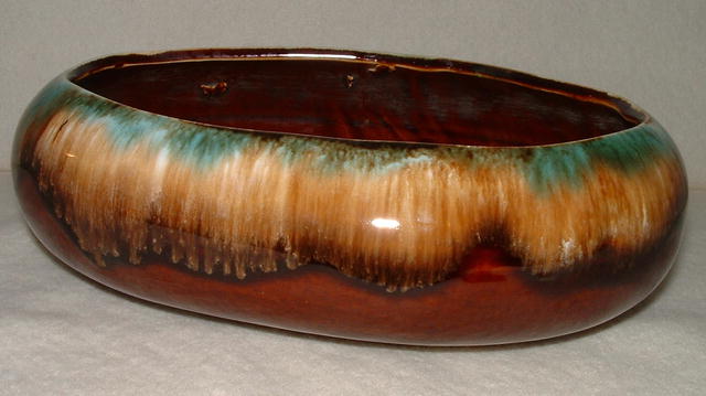 Vintage Robinson Ransbottom Pottery RRP Drip Glaze Oval Bowl Planter